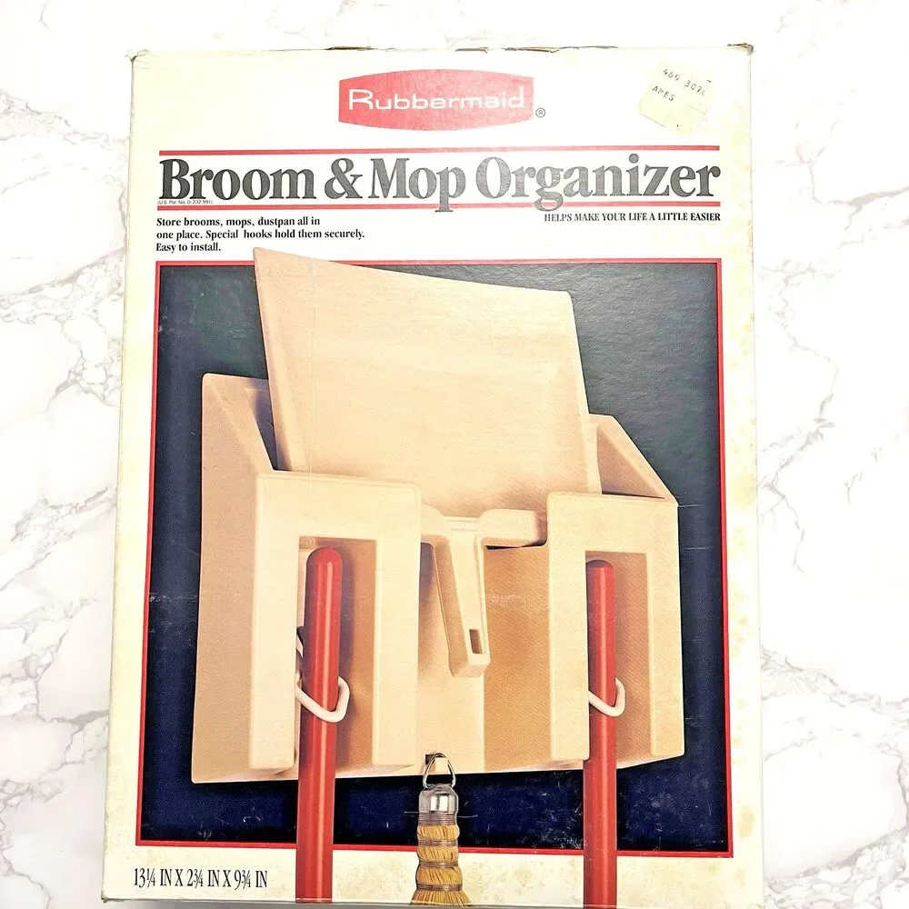 Vintage 1986 Rubbermaid Broom & Mop Organizer Almond #2328 New in Box Retro